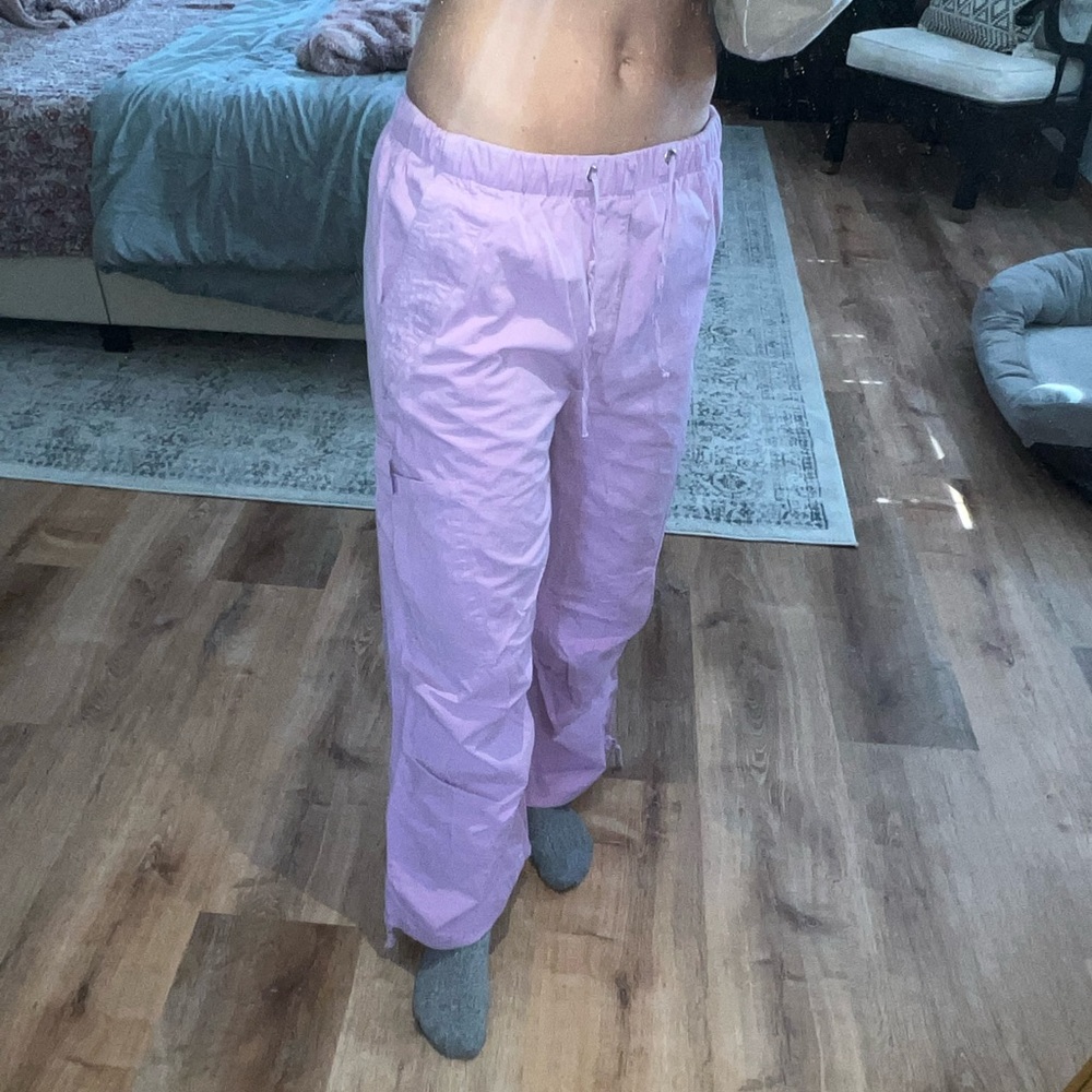 Lilac parachute pants adjustable waist